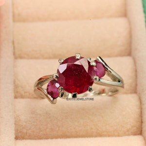 Red Ruby Ring, Oval Cut Ruby Promise Ring, July Birthstone Ring, 92.5 Sterling Silver, Engagement Ring for Women, Gemstone Jewelry, Gifts