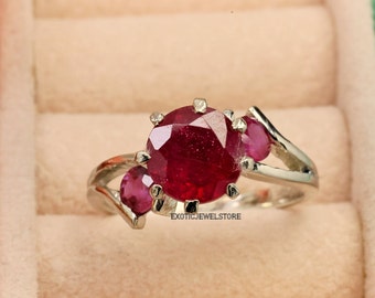 Red Ruby Ring, Oval Cut Ruby Promise Ring, July Birthstone Ring, 92.5 Sterling Silver, Engagement Ring for Women, Gemstone Jewelry, Gifts