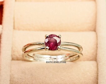Natural Red Ruby Solitaire Ring, Ruby Promise Ring, Red Gemstone Ring for Women, Personalized Gift Ring for Her, Anniversary Gift Ring, Gift