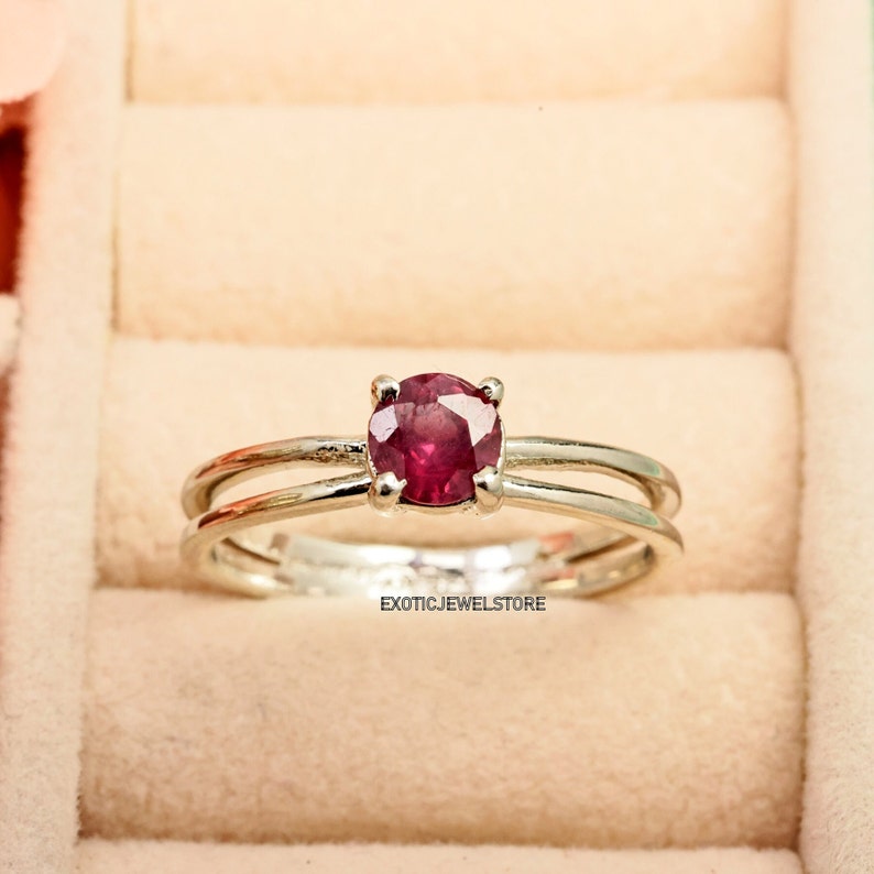 Natural Red Ruby Solitaire Ring, Ruby Promise Ring, Red Gemstone Ring for Women, Personalized Gift Ring for Her, Anniversary Gift Ring, Gift image 1