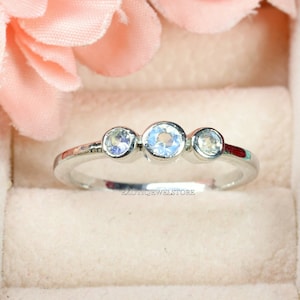 Dainty Moonstone Silver Ring, Moonstone Engagement Ring, June Birthstone, Round Stone Gemstone Promise Ring, Anniversary Present, Gift Ring
