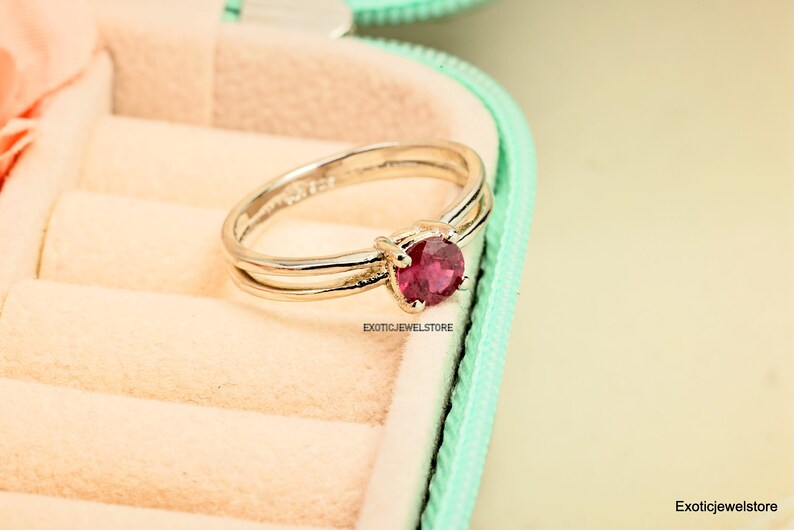 Natural Red Ruby Solitaire Ring, Ruby Promise Ring, Red Gemstone Ring for Women, Personalized Gift Ring for Her, Anniversary Gift Ring, Gift image 4