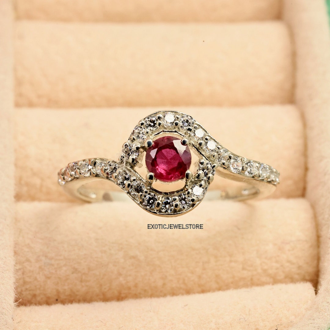 Natural Ruby Engagement Ring, Gemstone Ring Ruby, Round Cut Birthstone ...