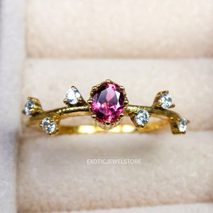 Pink Tourmaline Wedding Ring, Vintage Tourmaline Engagement Ring, Anniversary Gift, Jewelry for Women, Handmade Ring, Gifts for Holidays