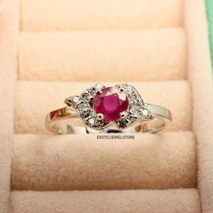 Bague rubis en argent sterling 925, bague de fiançailles rubis unique, bague en argent avec pierres précieuses roses, bague de promesse avec pierre de naissance de juillet, bagues fines pour elle