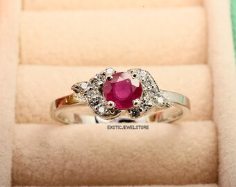 925 Sterling Silver Ruby Ring, Unique Ruby Engagement Ring, Pink Gemstone Silver Ring, July Birthstone Promise Ring, Dainty Rings for Her