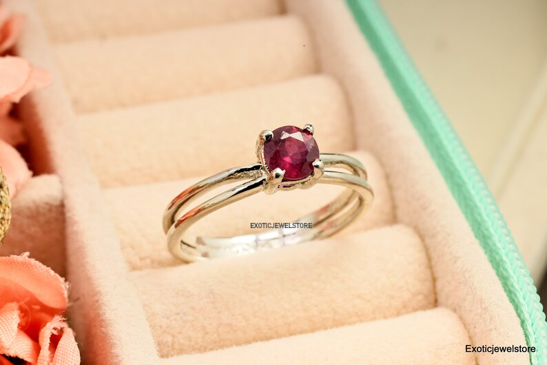 Natural Red Ruby Solitaire Ring, Ruby Promise Ring, Red Gemstone Ring for Women, Personalized Gift Ring for Her, Anniversary Gift Ring, Gift image 3