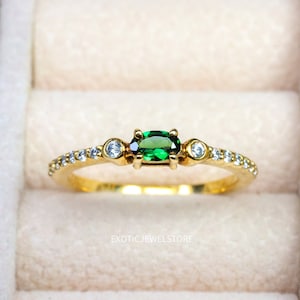 Oval Cut Green Tourmaline Statement Ring, October Birthstone Handmade Jewelry, Engagement Ring, Promise Gift Ring for her, Custom made Ring