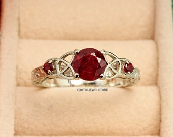 Bague de fiançailles rubis rouge naturel, bague cadeau d'anniversaire de rubis, pierre de naissance de juillet, bague rubis en argent sterling, cadeaux d'anniversaire, cadeau pour maman