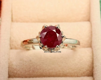 Red Ruby Flower Shaped Ring, Ruby Rose Engagement Ring for Women, Floral Promise Ring, Mother&#39;s Day Gift, Handmade Custom Ring, Jewelry