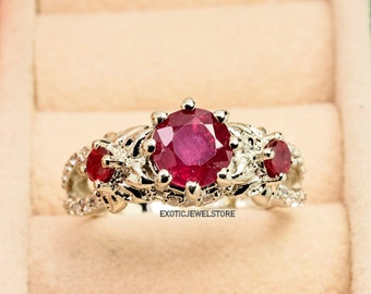 Natural Ruby Wedding Ring, Ruby Statement Ring for Women, Party Wear July Birthstone Promise Ring, Handmade Custom Ring, Gifts for Girls/Her