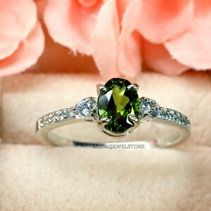 925 Sterling Silver Engagement Ring, Green Tourmaline Statement Ring, Oval Tourmaline Solitaire Ring, Women Green Gemstone Ring, Gift Ring