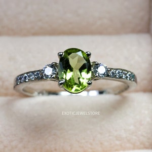 Anel de noivado de peridoto, anel de pedra preciosa natural para mulheres, anel de promessa de pedra verde, presente de aniversário para esposa, joias feitas à mão, anel de presente