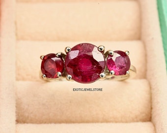Anillo de compromiso con rubí rojo natural, anillo de promesa con rubí en plata de ley, anillos de novia, anillo de promesa para ella, regalos personalizados hechos a mano, anillos para mujer