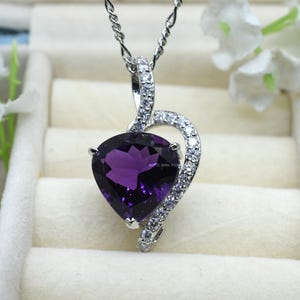 Amethyst Heart Pendant Necklace | Sterling Silver February Birthstone | Handmade Gift for Her | Romantic Gemstone Jewelry Gift for Women