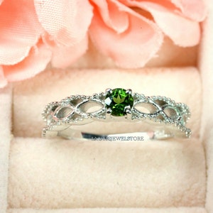 Tourmaline Silver Ring- Green Stone Engagement Ring- October Birthstone Ring- Tourmaline Solitaire Ring- Unique Design Silver Ring for Women