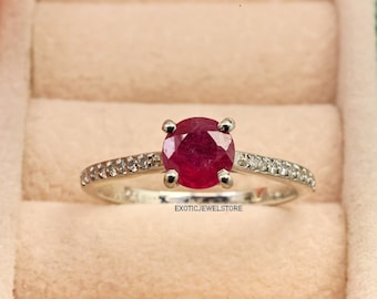 Natural Ruby Silver Solitaire Ring, Red Ruby Promise Ring, Engagement Ring, Minimalist Ruby Ring, Stacking Ring for Women, Solitaire Ruby
