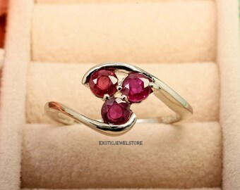 925 Sterling Silver Ruby Ring, Red Ruby July Birthstone Ring, Engagement Ring for Women, Round Ruby Ring, Romantic Gift for Her, Gifts