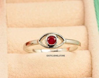 Genuine Ruby Sterling Silver Ring, Dainty Ruby Solitaire Ring, Anniversary Promise Gift Ring for Her, Gift Jewelry, Personalized Custom Ring