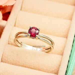 Natural Red Ruby Solitaire Ring, Ruby Promise Ring, Red Gemstone Ring for Women, Personalized Gift Ring for Her, Anniversary Gift Ring, Gift image 2