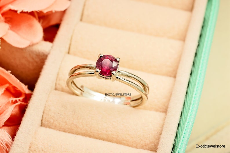 Natural Red Ruby Solitaire Ring, Ruby Promise Ring, Red Gemstone Ring for Women, Personalized Gift Ring for Her, Anniversary Gift Ring, Gift image 2