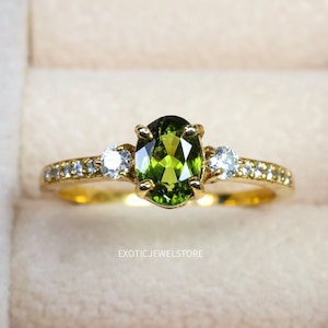Solid 14k Gold Green Tourmaline Ring, October Birthstone Jewelry, Wedding Ring for Women, Handmade Ring, Statement Ring for her, Christmas