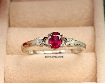 0.50 Carats Red Ruby Ring, Natural Ruby July Birthstone Ring, Sterling Silver Solitaire Ring, Promise Gift Ring for Her, Anniversary Present