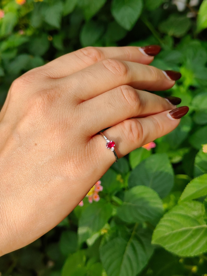 Red Ruby Ring, Ruby Silver Solitaire Ring, Gemstone Engagement Ring for Women, Dainty Promise Ring, July Birthstone, Birthday Gift for Her image 2