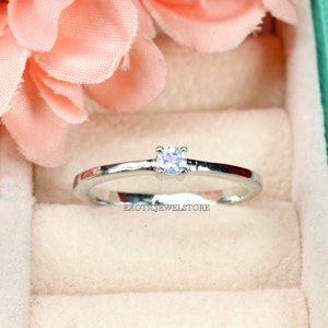 Rainbow Moonstone Dainty Silver Ring, Moonstone Solitaire Ring for Women, Minimalist Promise Ring, Gemstone Daily Wear Ring, Gift for Her