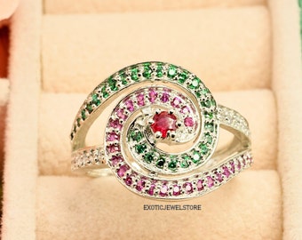 Unique Red Ruby Wedding Ring, Ruby Engagement Ring for Women, Ruby Cluster Ring with Cz, Ruby Silver Promise Ring, July Birthstone, Gifts