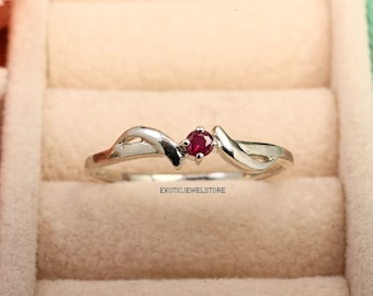 Red Ruby Silver Engagement Ring, Pink Gemstone Promise Ring, July Birthstone Ring, Personalized Custom Jewelry, Romantic Anniversary Gift