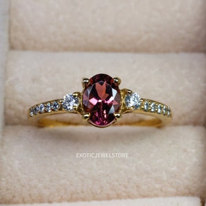 Natural Pink Tourmaline Engagement Ring, Vintage Tourmaline Anniversary Ring, Classic Promise Gift Ring, Birthstone Jewelry, New Year Gifts