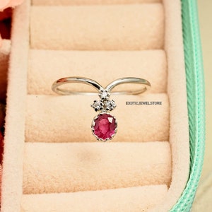 Unique Red Ruby Ring, Ruby Solitaire Silver Engagement Ring, Pink Gemstone Ring, Dainty Statement Ring, Ruby Rings for Women, Jewelry Ring