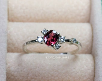 Oval Garnet Engagement Ring: Sterling Silver January Birthstone