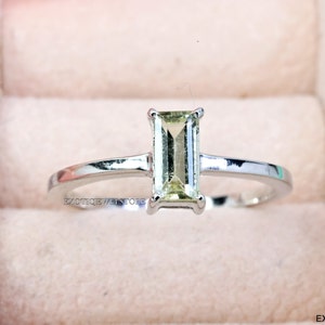 Tourmaline Solitaire Ring for Women, Green Tourmaline Promise Ring, Baguette Cut Gemstone Ring, Handmade Gift Ring for Her, Romantic Gifts