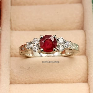 1,25 carat bague d&#39;anniversaire rubis naturel, bague solitaire rubis rouge, bague de fiançailles rubis, bague pierre rose, bagues femme