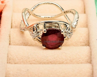 Unieke robijnrode ring, sterlingzilveren robijnrode verlovingsring, voorstelring voor vrouwen, handgemaakte ring juli Birthstone, jubileumcadeau voor vrouw