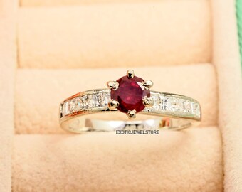 Ruby Promise Ring, July Birthstone Ring, Brilliant Cut Gemstone Ring, Silver Engagement Ring for Women, Anniversary Gift Ring, Custom Ring