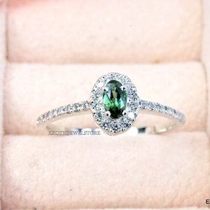 Oval Tourmaline Silver Ring, Dainty Green Tourmaline Solitaire Ring, Promise Ring for Women, Green Gemstone, Anniversary Gift Ring for Her