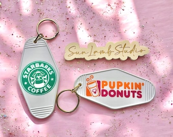 Pupkin Donuts Starbarks Motel Keychain: Gift for dog lovers coffee drinkers