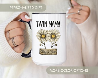 Personalized Twin Mom Mug, Twin Mama Gift, Twin Mother’s Day, Twin Mom Club, New Mom of Twins,  Pregnancy Announcement, Twin Mom To Be 2