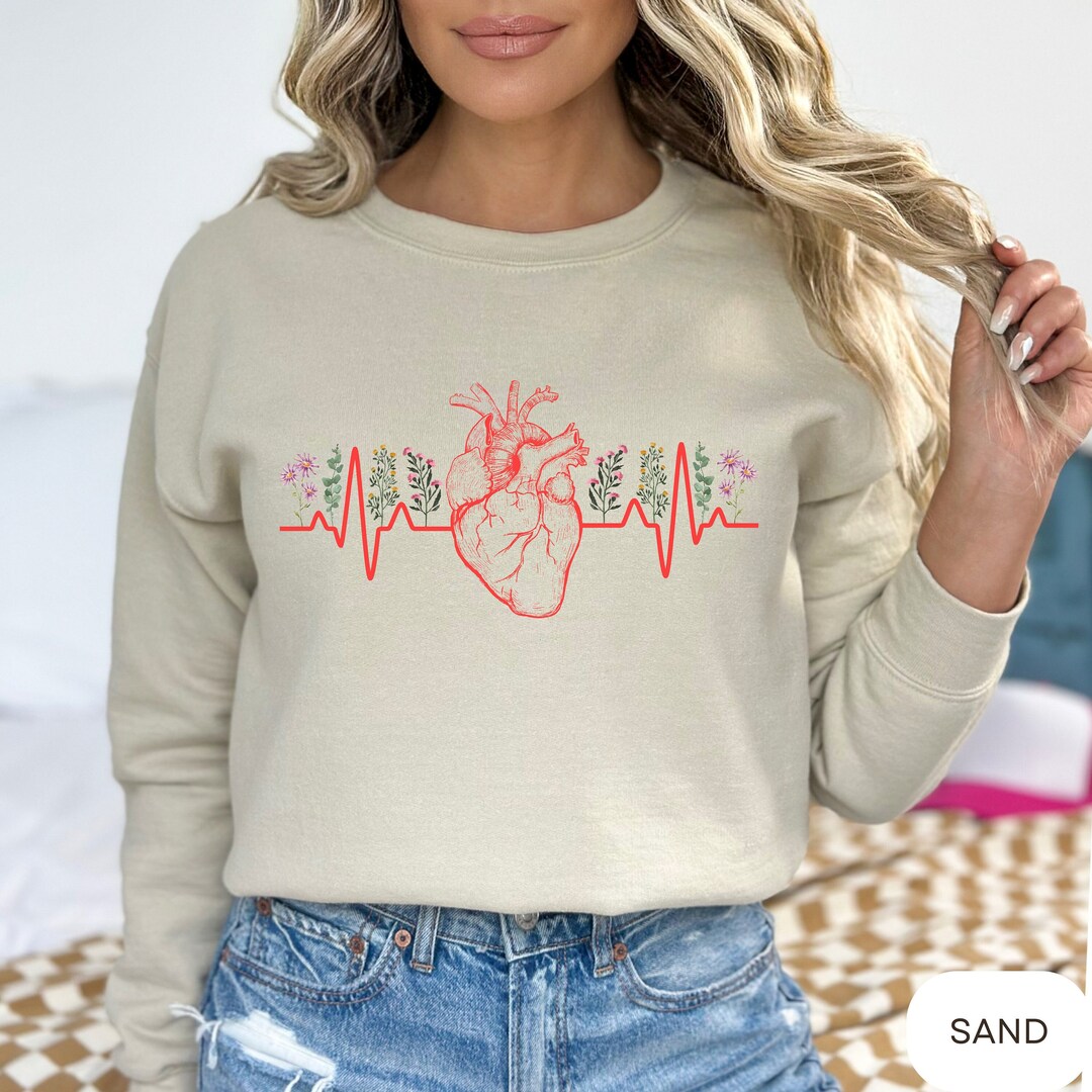 Anatomical Heart Sweatshirt, Floral Heart Sweater, Cardiac Nurse