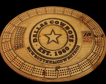 Carved Dallas Cowboys Wooden Cribbage Board