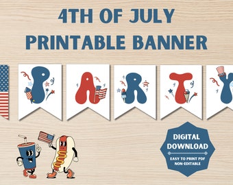 4th of July Decor Printable Banner “Party in the USA” INSTANT DOWNLOAD - Groovy Fourth of July Party Decorations for Independence Day