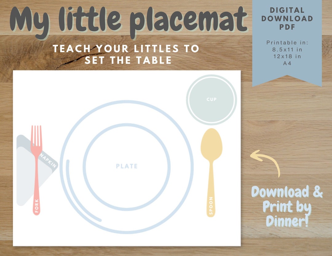Montessori Inspired Children's Table Setting Placemat Digital PDF, Learn to Set the Table ...