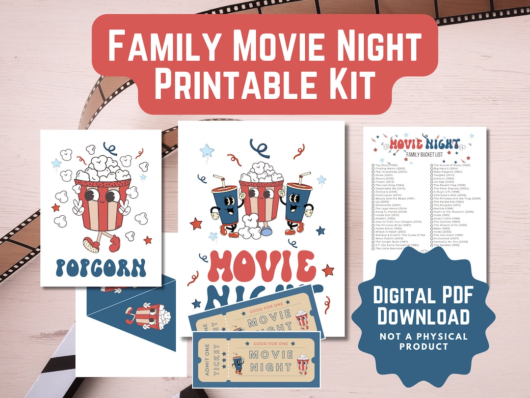 Family Movie Night Printable | Movie Party Decorations | Retro Drive in ...