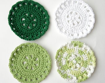 Handmade Crochet Coasters - Green, Dark Green, White, Multicolor