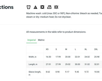 SIZE CHART