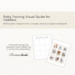 Zindelijkheidstraining afdrukbaar voor peuters | Stapsgewijze visuele gids | Zindelijkheidstrainingsschema | Tweetalig (Engels en Spaans)