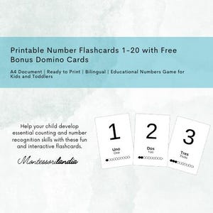 Flashcards de números para impressão 1-20 com cartões de dominó de bônus grátis - Aprenda a contar e combinar - Jogo de números educativo para crianças e bebês